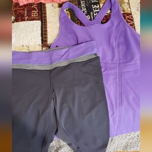 Lululemon Purple Tank Top and Gray Leggings Set With Matching Jacket